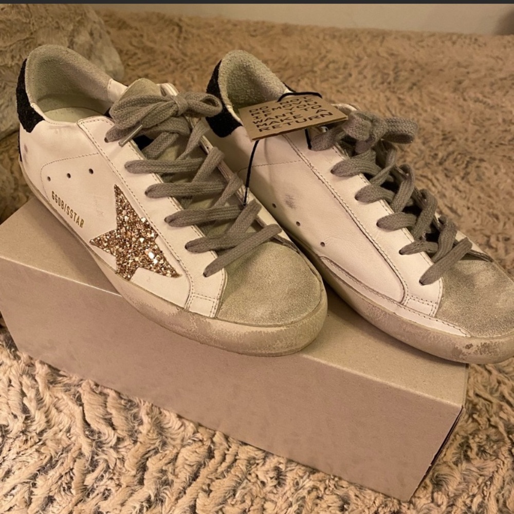 Golden Goose White and Gold Sneakers